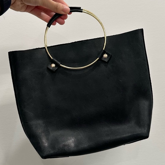 Tribe Alive Luxe Brass Handle Leather Hand Bag - Picture 1 of 4